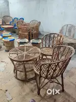 Cane chairs with table Bamboo mudha stool with muddha table