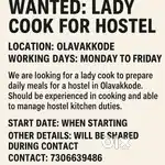 LADY COOK NEEDED FOR HOSTEL
