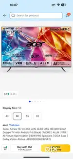 Acer super series 50 inch qled 4k tv wants to sell