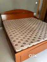 Double bed with  mattresses and 2 side stool