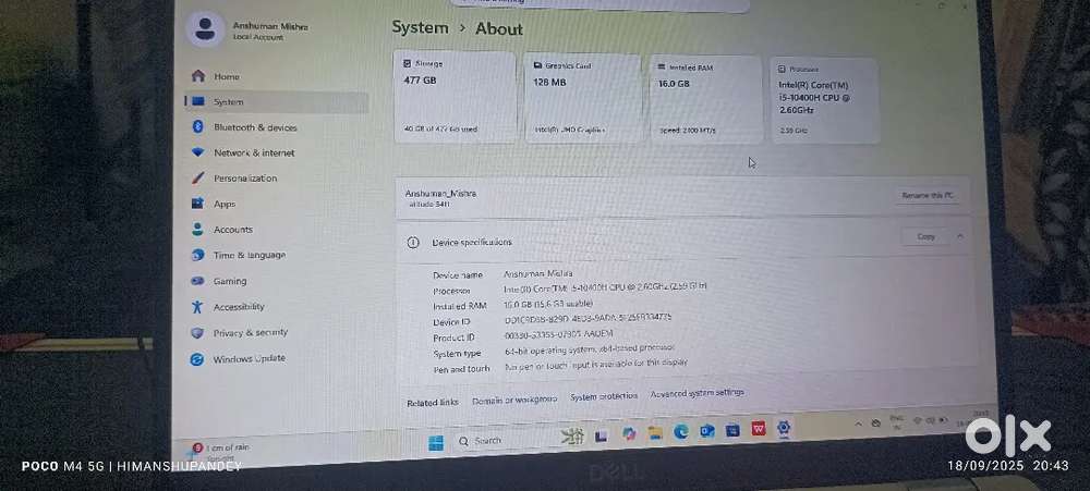 Dell latitude i5 10400H  H processar ke sath hai