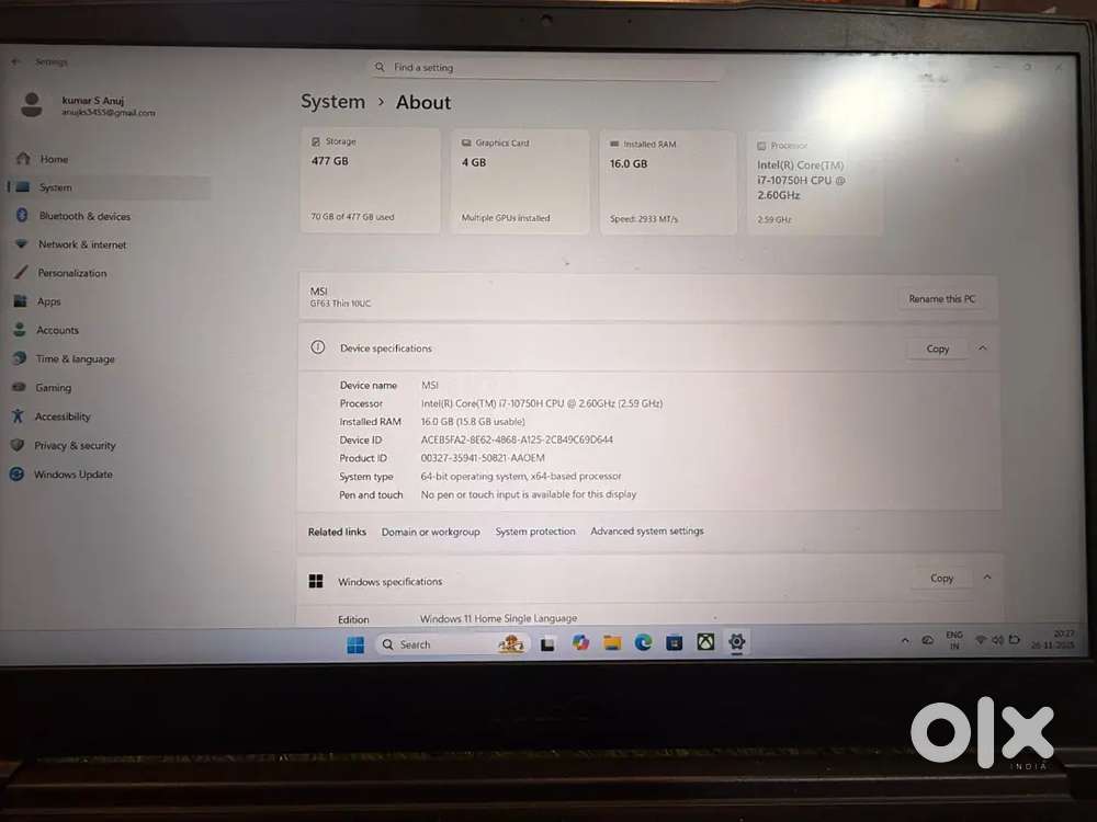MSI Thin GF63 12th Gen i7 GamingLaptop 16GB/512GB SSD/Windows 11/Black