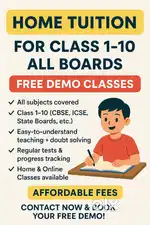 Home Tuition for Class 1–10  All Boards  Free Demo