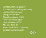 Wanted male (picker&loader)Chandanagar Hyd