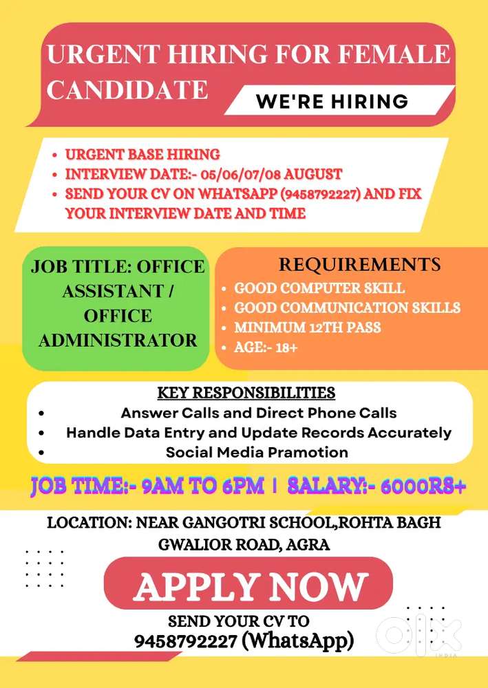 Urgent Hiring For Female Candidate