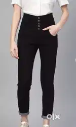 High waist 5buttons trending jeans colour black
