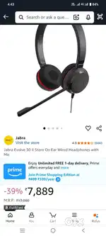 Jabra Evolve 30 II Stero On Ear Wired Headphones with Mic