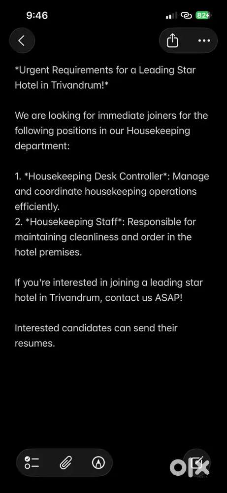 Urgent Requirements for a Leading Star Hotel in Trivandrum!