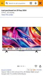 Xiaomi 4k A2024 series 43” tv with superb sound and picture quality