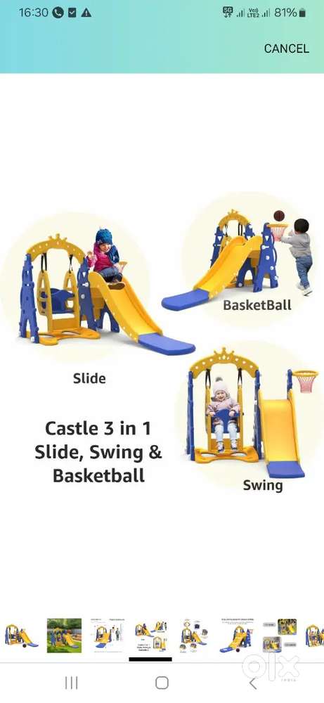 Castle slide and swing for children