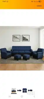 CASASTYLE Wayfolve 5 Seater 3+1+1+2 Puffy Sofa Set  (Blue-Black)