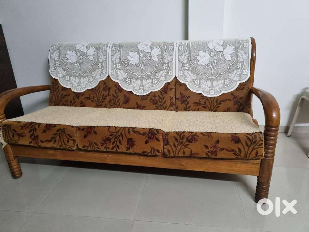 Wooden Sofa Set (3+2) – Solid Frame, Good Condition