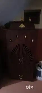 Swami free stand engineering wood prayer unit with two drawer