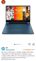 HP Victus, AMD Ryzen 5600H (RTX 3050) for sell with 4 months warrenty