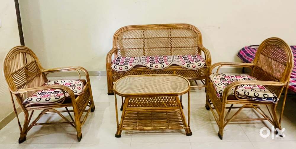 Cane and bamboo sofa 5 seater with centre table