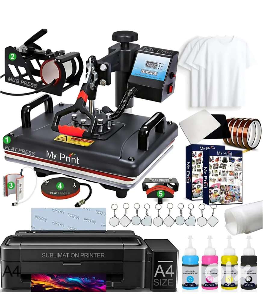 5 in 1 heat press machine and Epson L130 printer with many blanks