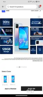 Vivo y72 5g 8/128 Money problem