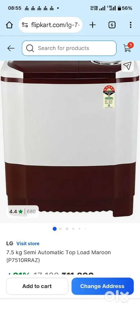 7.5 kg semi automatic top load maroon colour newly
