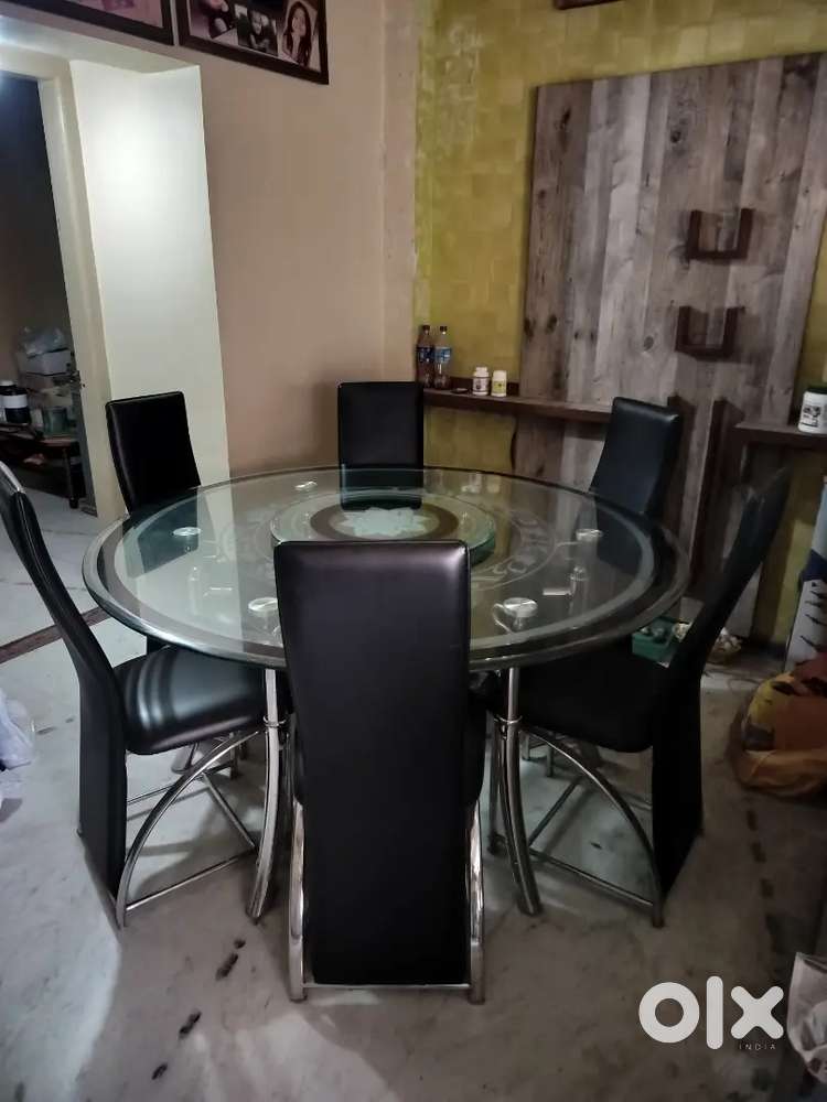 DINNENG TABLE ROUND 6 CHAIR SS/GLASS