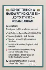 Expert Tuition & Handwriting Classes – LKG to 9th Std