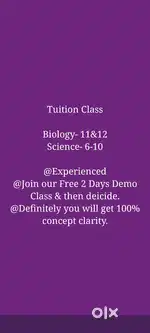 Biology tuition for class 11,12 &  Science tuition for classes 6-10