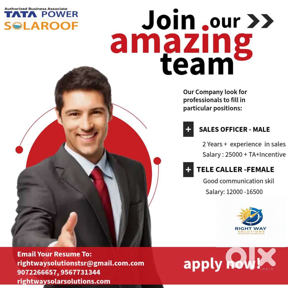 sales officer for TATA solar subsidy projects in thrissur