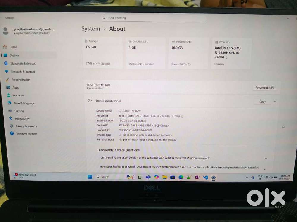 Dell Precision 5540 i7 9th Gen