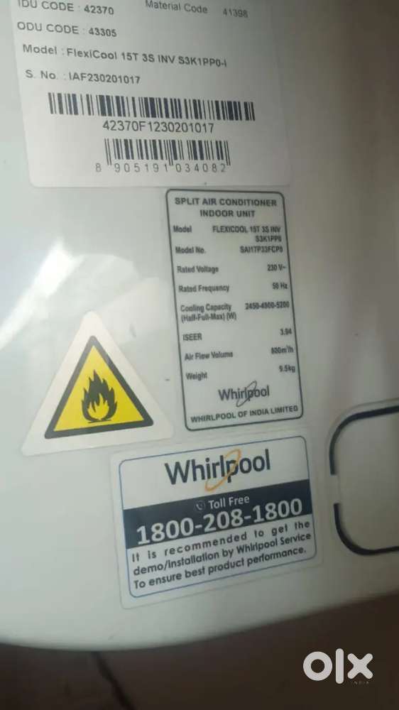 Brand new Ac whirlpool flexicool 1.5 ton 3 star rated