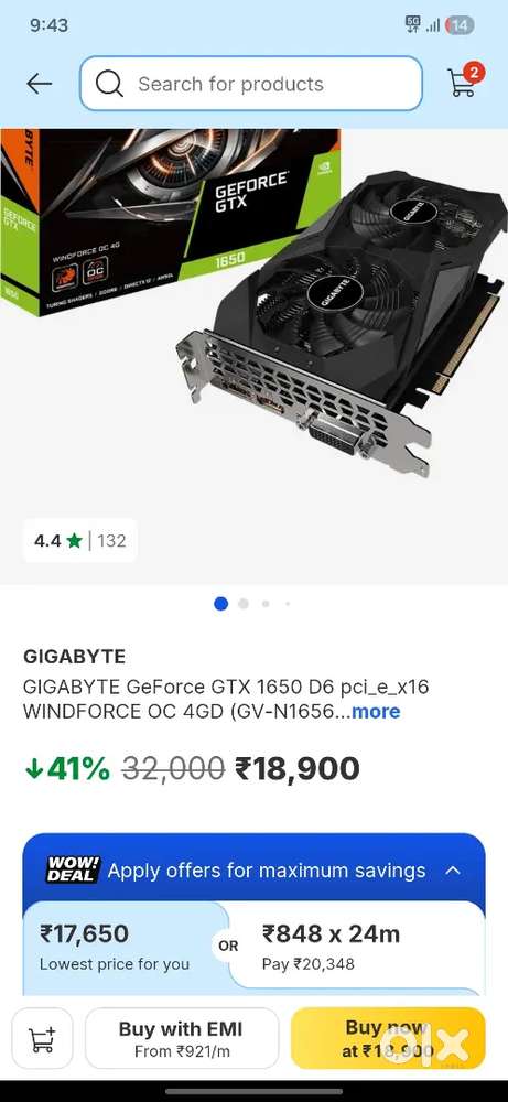 Gygabite gtx 1650 4gb vram 1.5 year warranty left