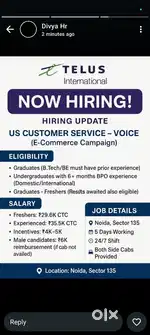 Urgent Hiring for international experience candidate