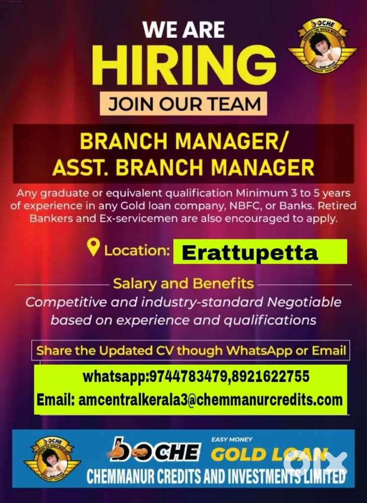 We are hiring-BM/ABM-Erattupetta