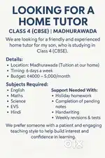 Looking for a Home Tutor – Class 4 (CBSE) | Madhurawada