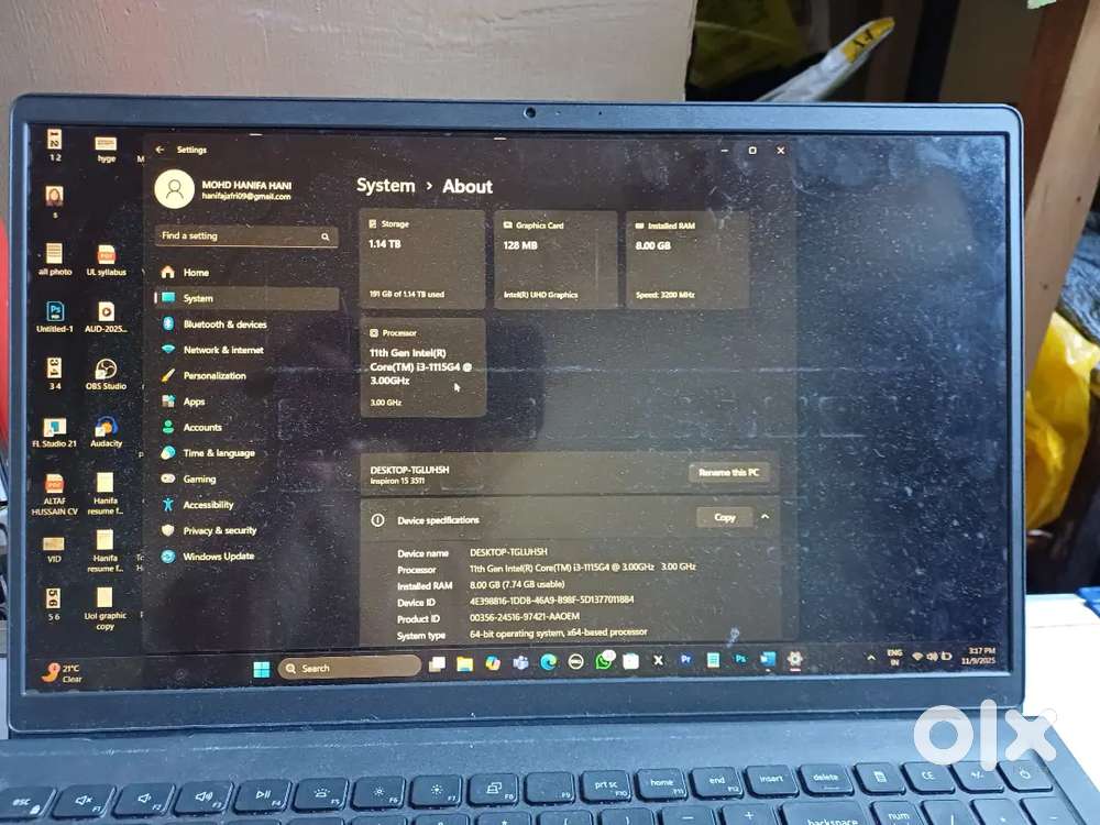 Dell inspiron 1tb +256 ssd 8gb ram 11 gen..