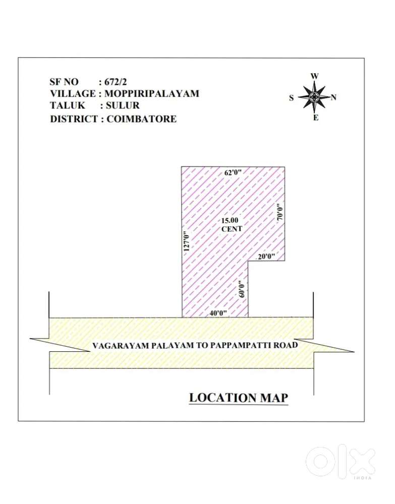 15 cent,location near vagaraayam palayam, M.Pappampatti