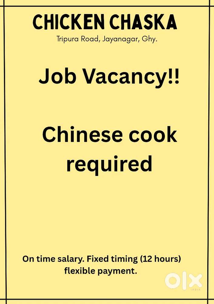 Chinese cook Required for Fast food stall