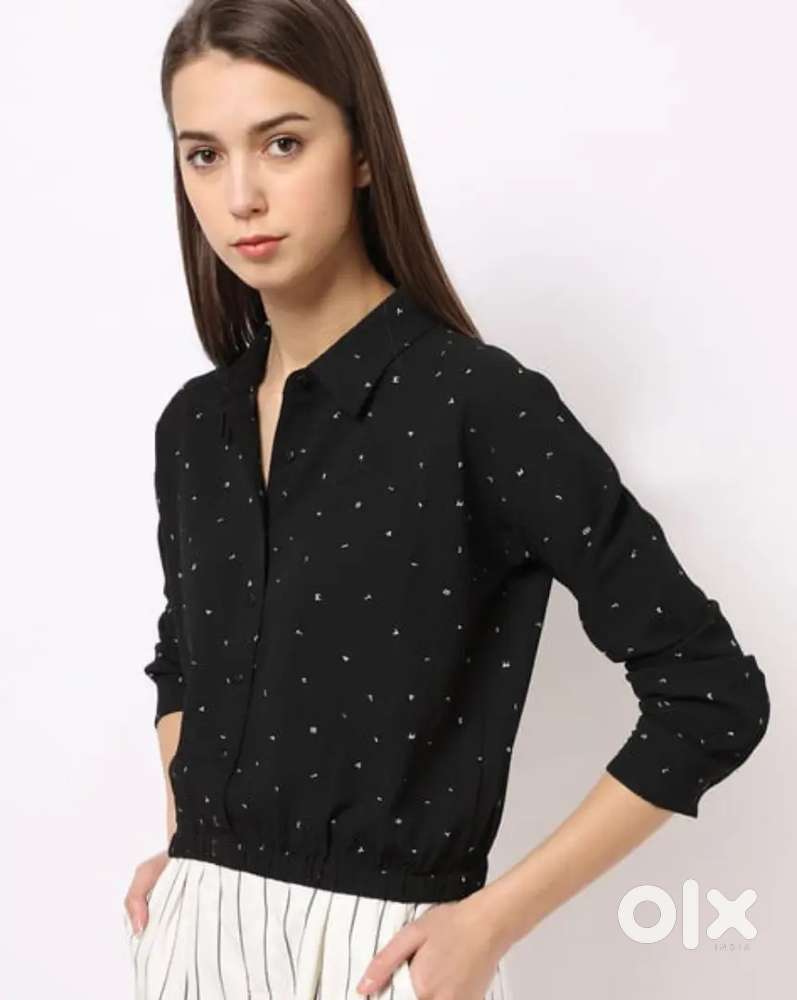 Text Print Shirt with Elasticated Hemline