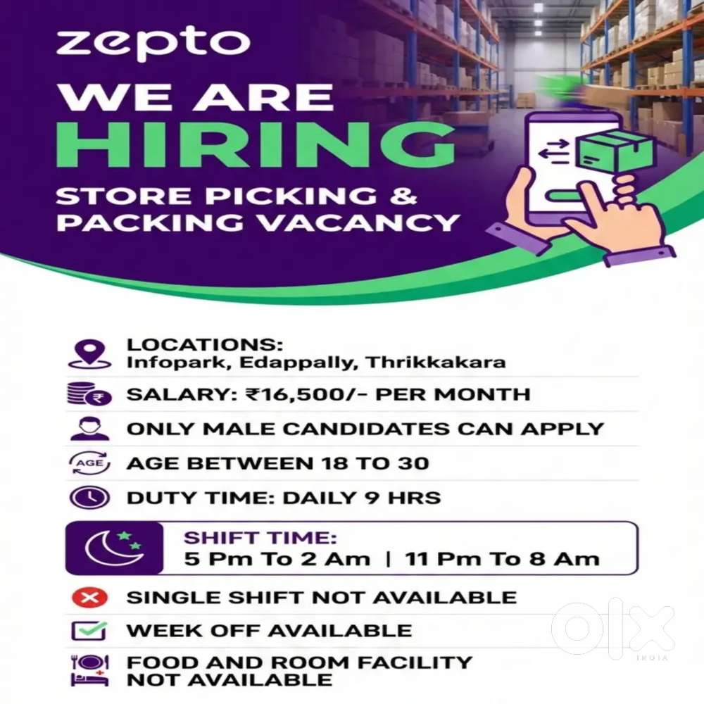 Elamakkara zepto Packing Picking vacancy