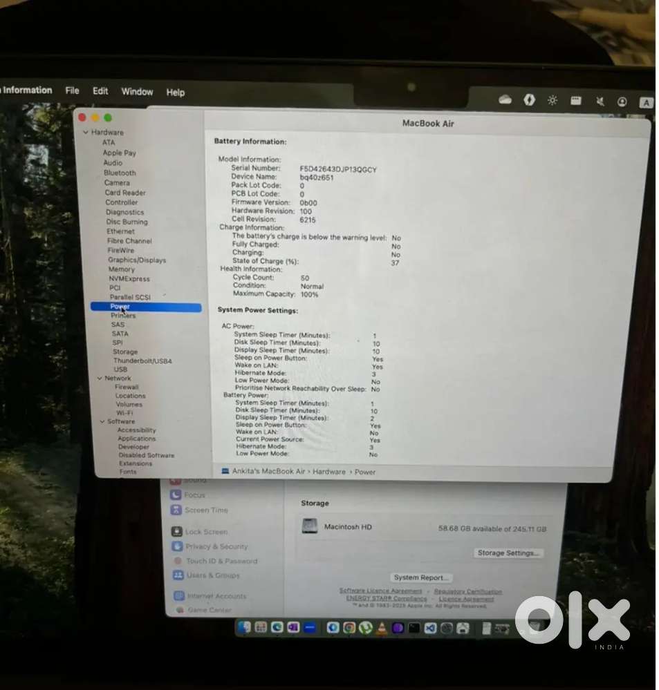 Apple macbook air M2 512GB just 20 cycle count in warrenty till March.