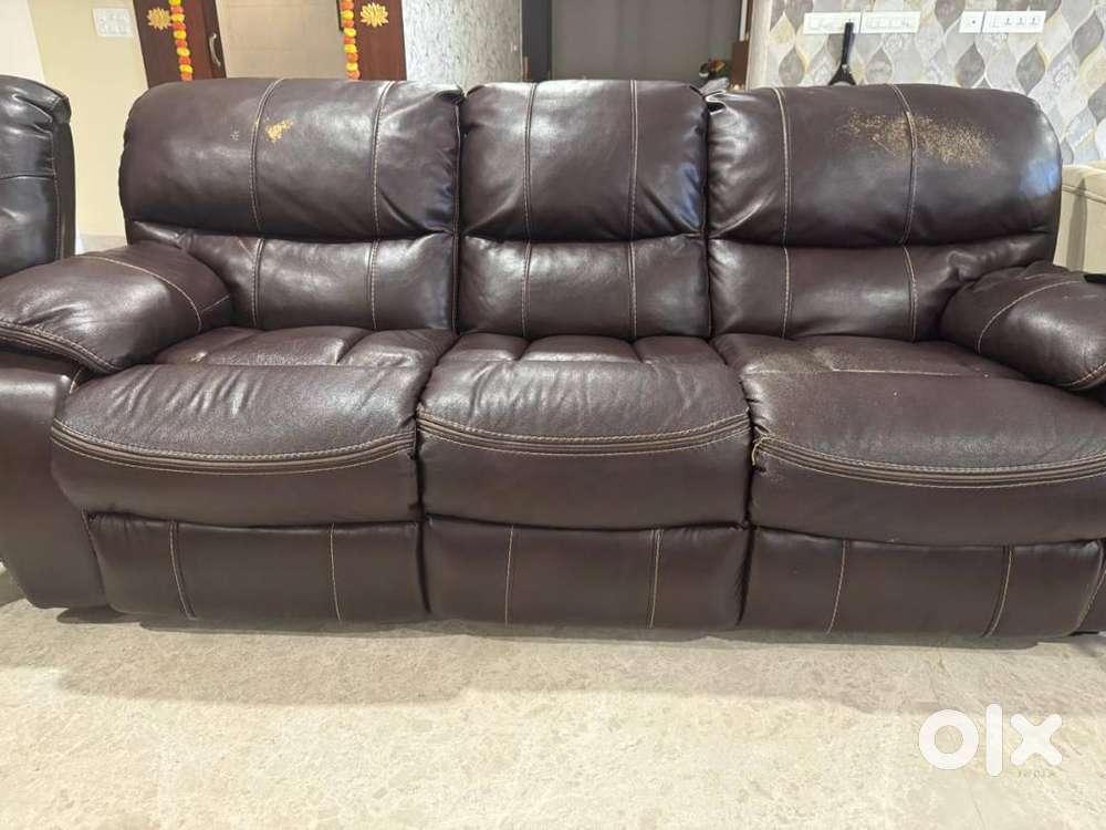 3 seater Leather sofa with 2 recliner seats and 2 Fabric sofas