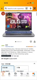 1 Day Old Acer SmartChoice ALG Gaming Laptop