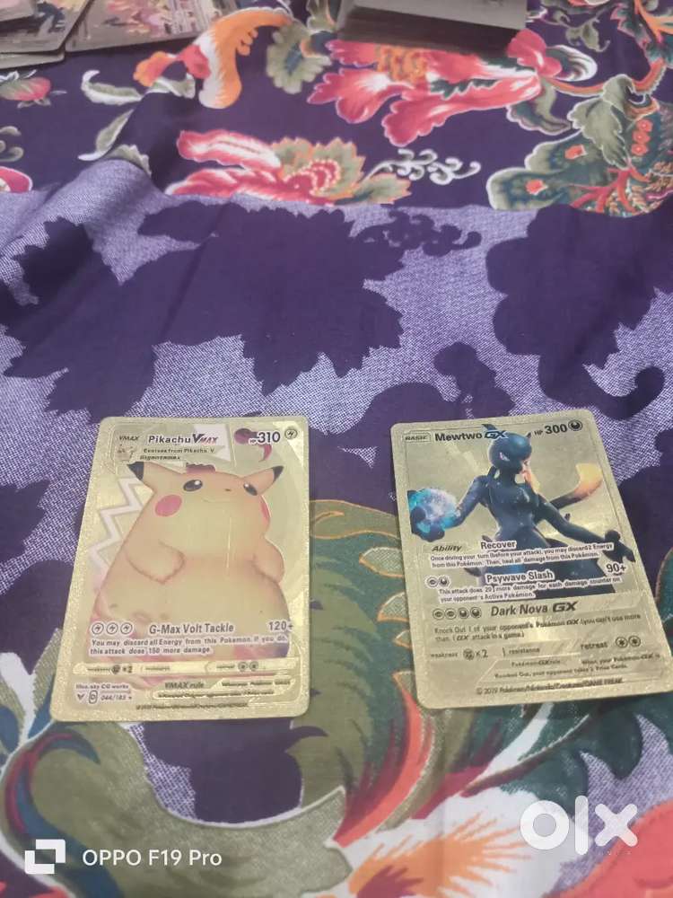 Golden pikachu V MAX pokemon card and golden shadow mewto