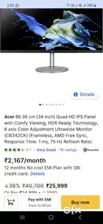 Acer 34 inch ultrawide monitor for sale - CB342CK