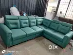 6 Seater L Shape Sea Green Leatherette Corner Sofa Set