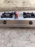 Two burner Gas chulha, pipe, regulator
