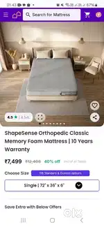 Wakefit Shepsense memory foam, as good as new mattress, 72*72 king