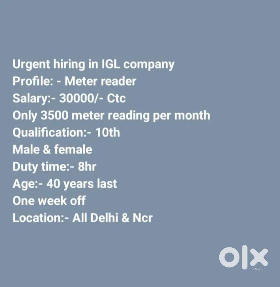 Meter reading for IGL Company parmanent job