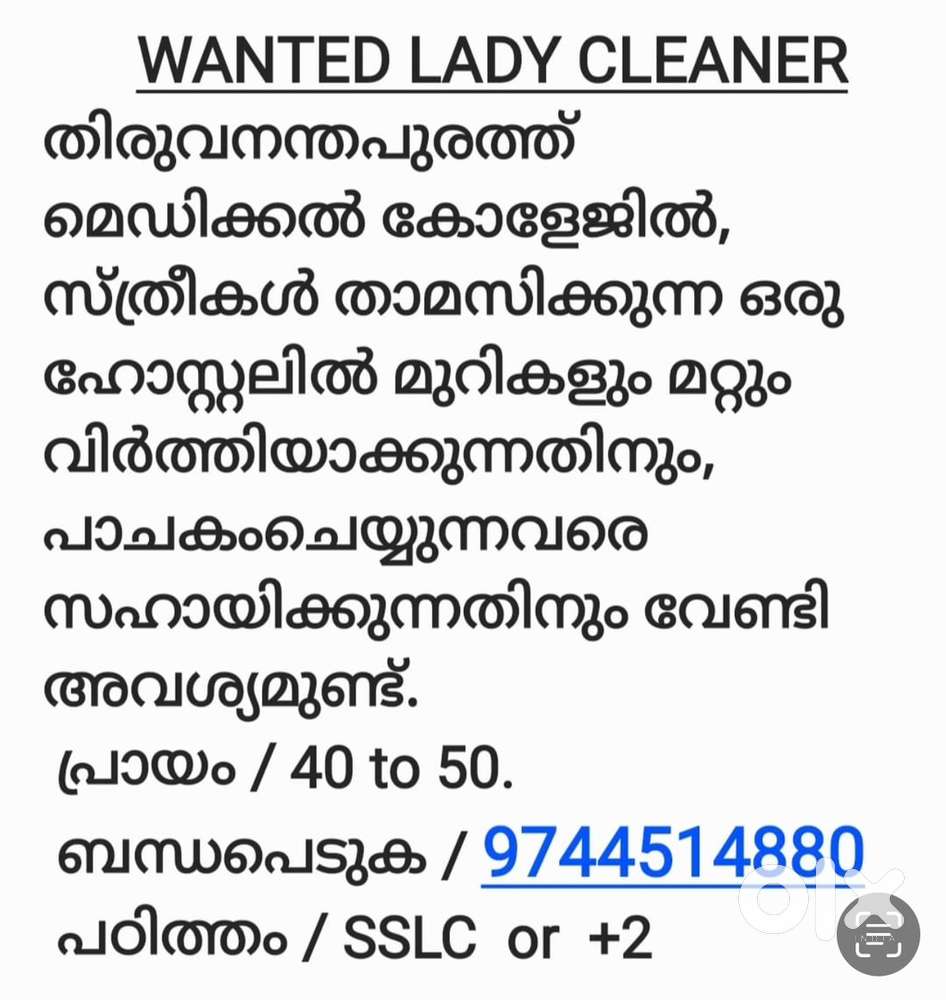 CLEANER CUM KITCHEN HELPER