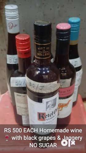 Home made wine, no preservation, no processed sugar, Made from Grapes and Khand (Raw sugar) Rs 500/-