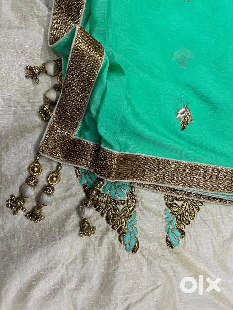 Bluish Green and White Lehenga