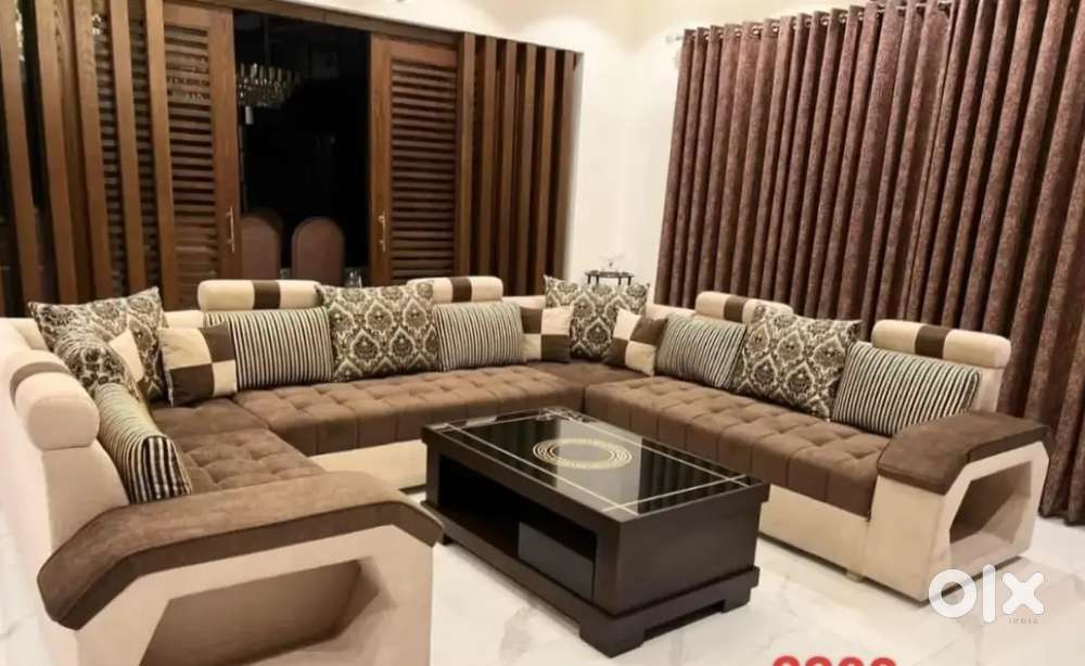 U shape sofa set with beautiful colour combination and luss pillows